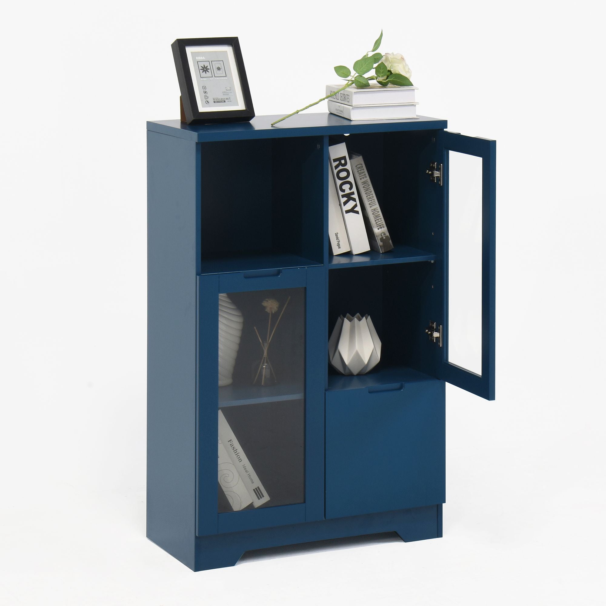 Multipurpose Storage Cabinet with Glass Doors and Adjustable Shelves