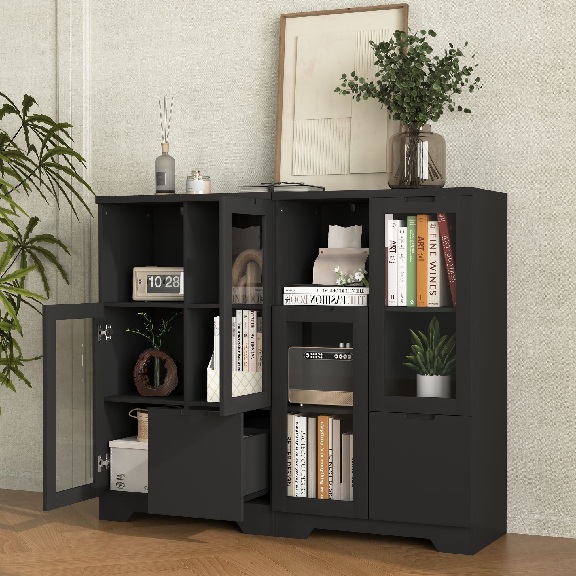 Multipurpose Storage Cabinet with Glass Doors and Adjustable Shelves