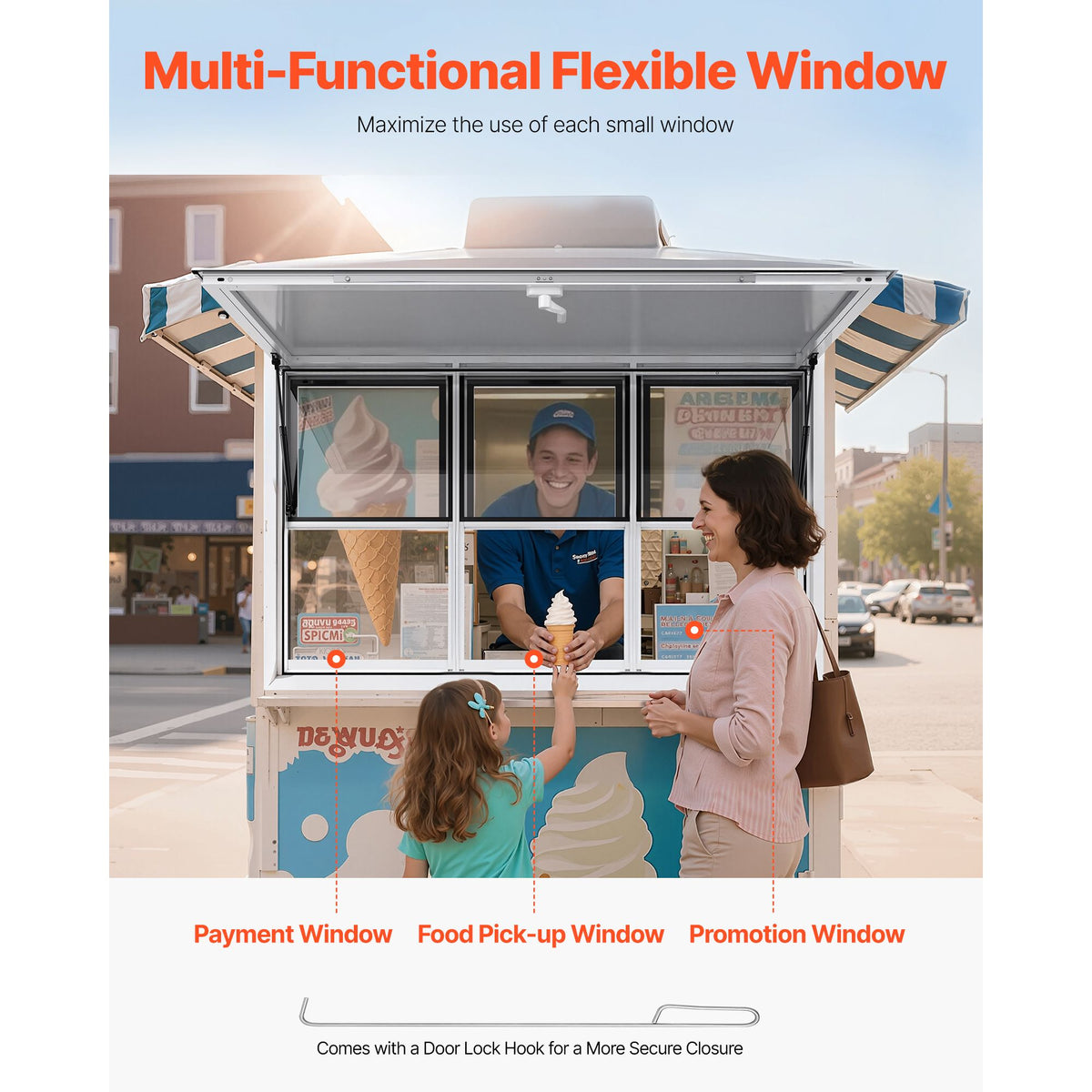 Food Truck Service Window with Six Sliding Panels