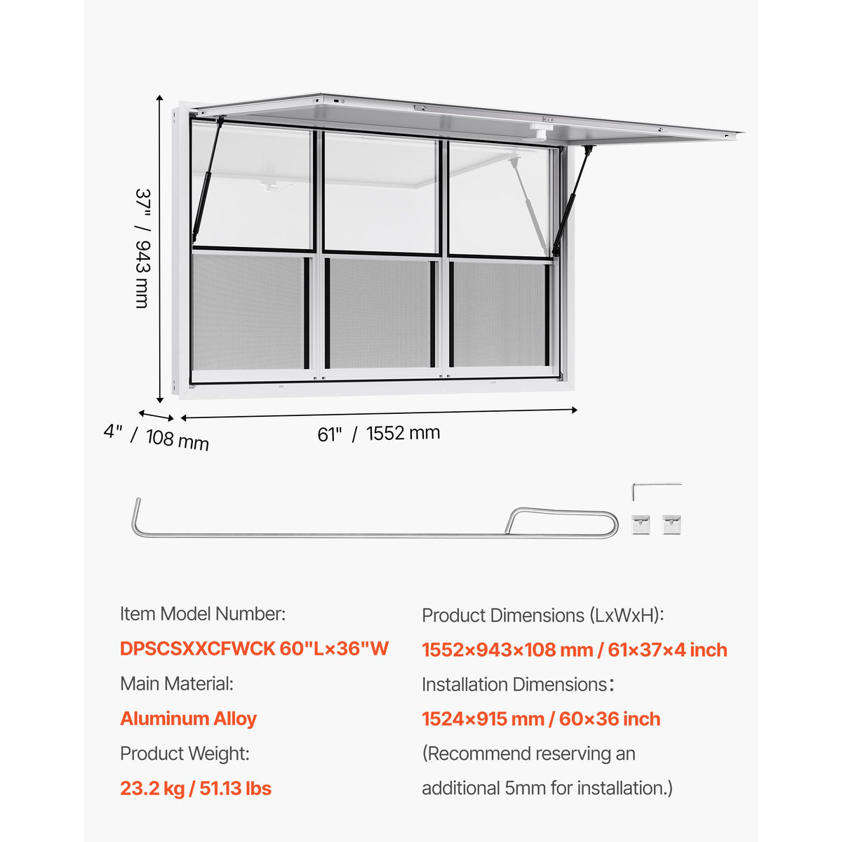 Food Truck Service Window with Six Sliding Panels