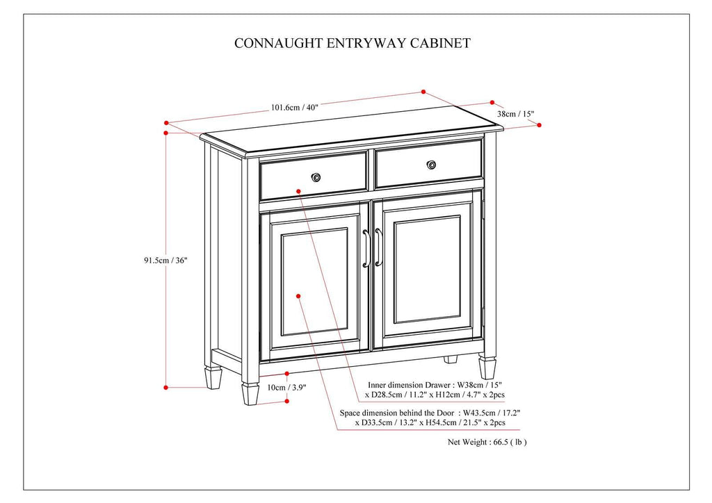 Connaught Entryway Storage Cabinet with Drawers and Adjustable Shelves