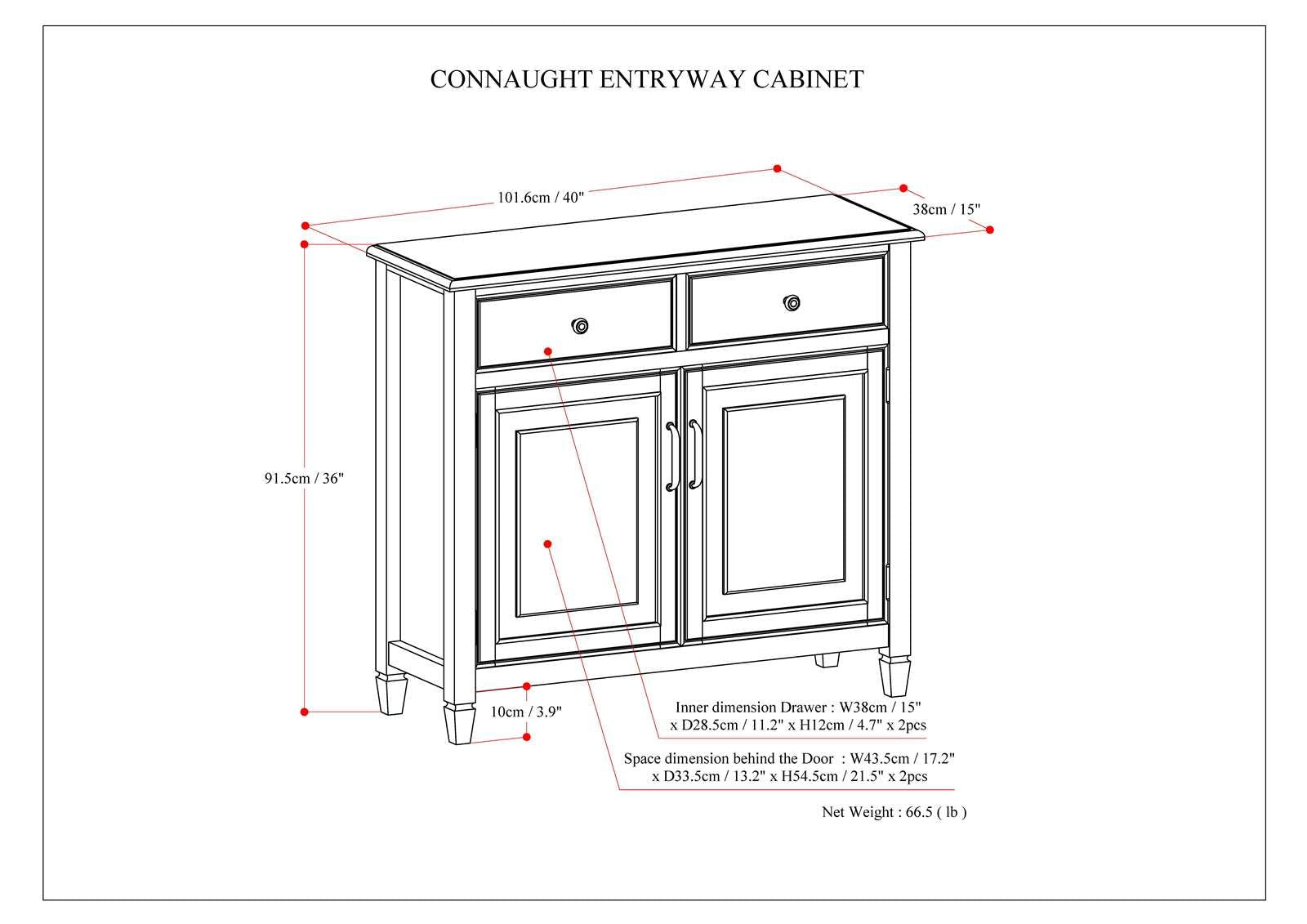 Connaught Entryway Storage Cabinet with Drawers and Adjustable Shelves