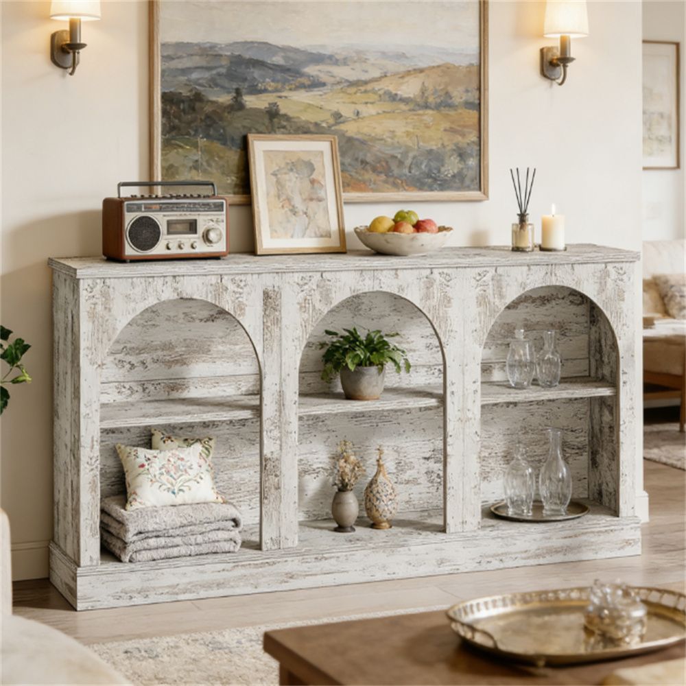 Farmhouse Foyer Console Table with Large Storage Space