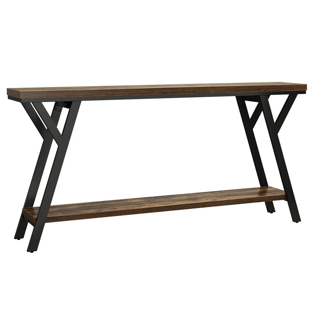 Two-Tier Industrial Console Table with Slim Profile