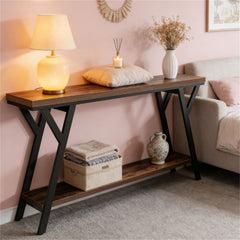 Two-Tier Industrial Console Table with Slim Profile