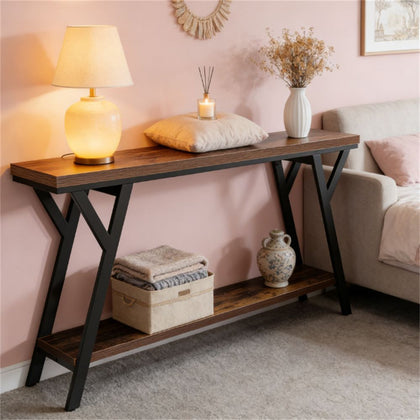 Two-Tier Industrial Console Table with Slim Profile