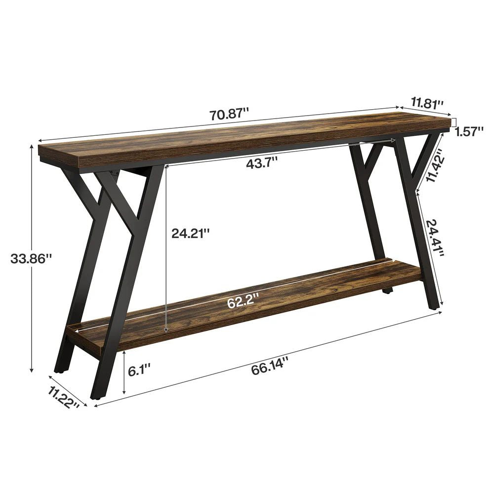 Two-Tier Industrial Console Table with Slim Profile