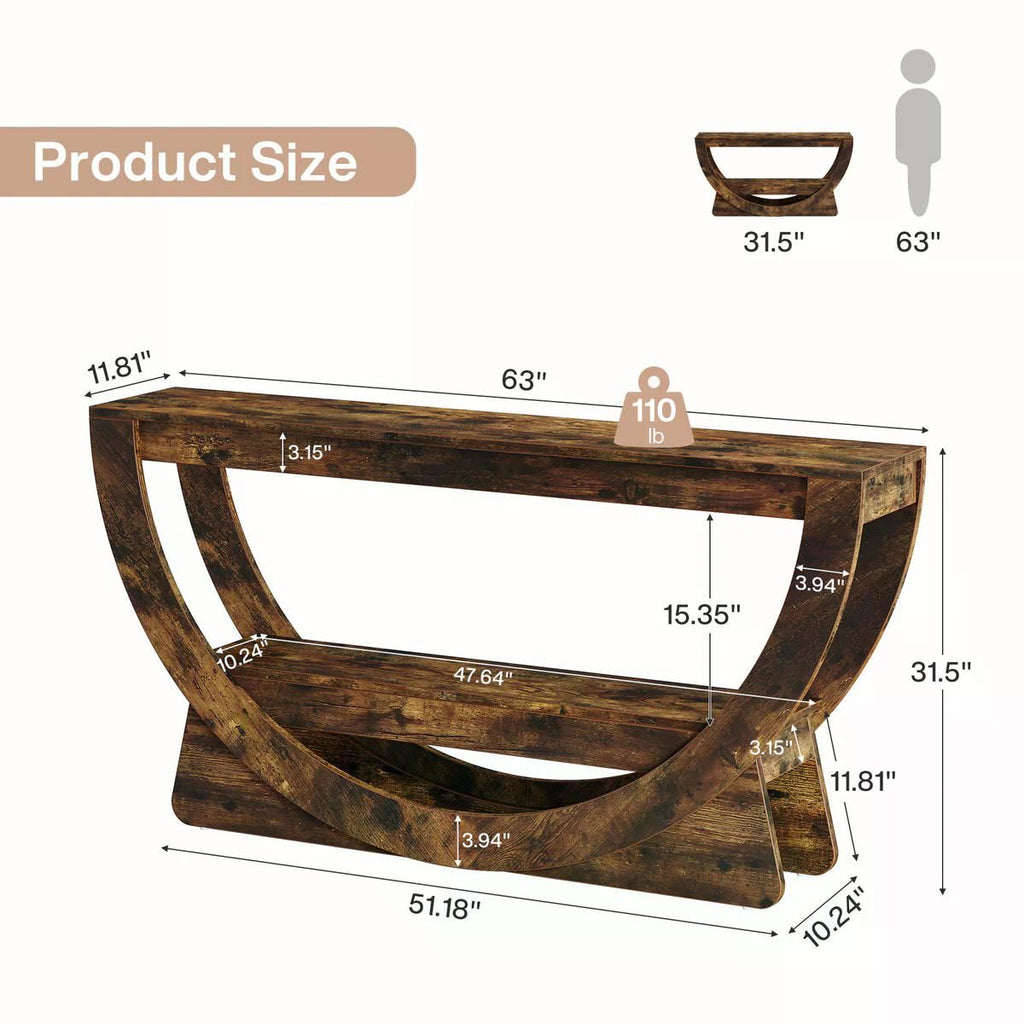 Arched Farmhouse Console Table with Open Shelf