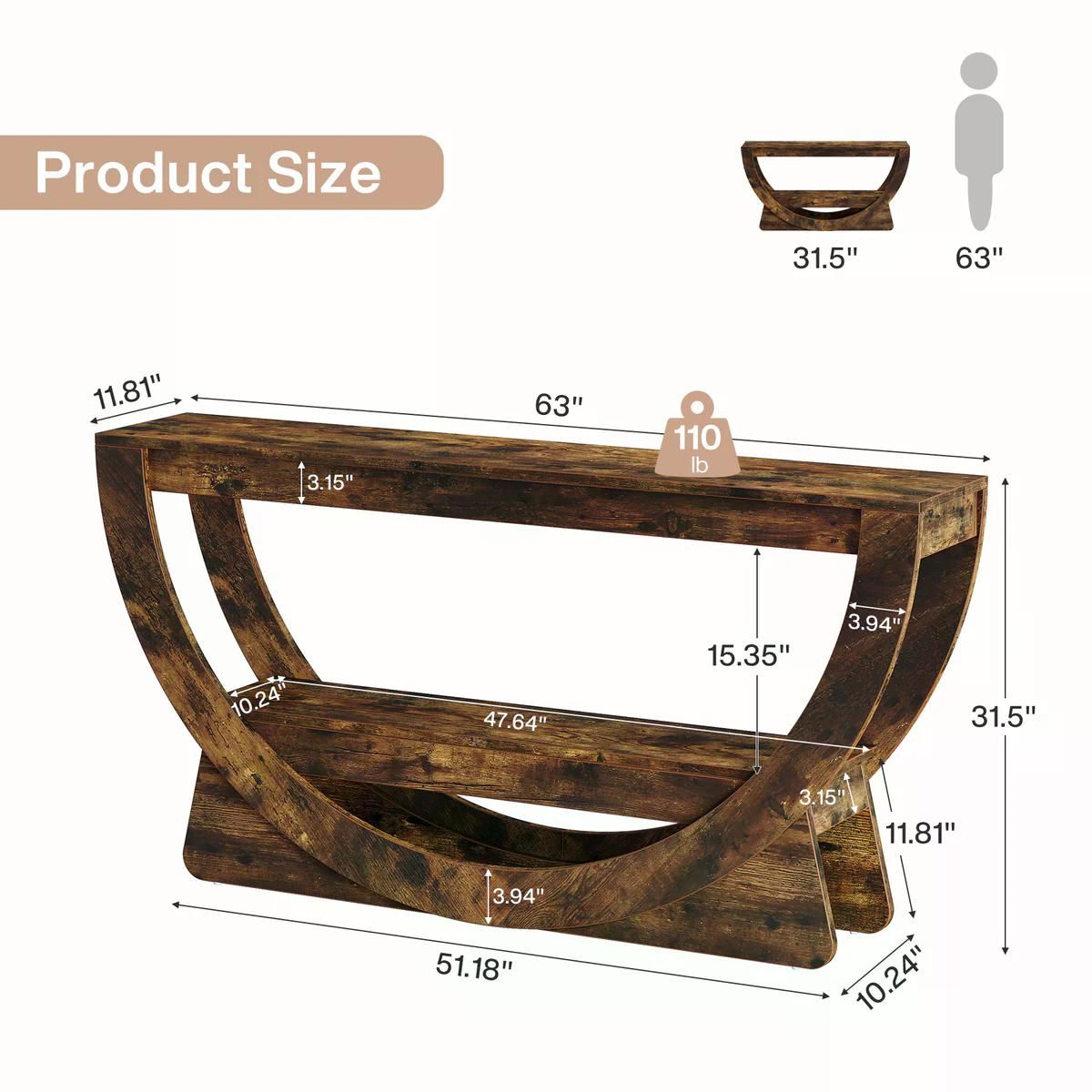 Arched Farmhouse Console Table with Open Shelf