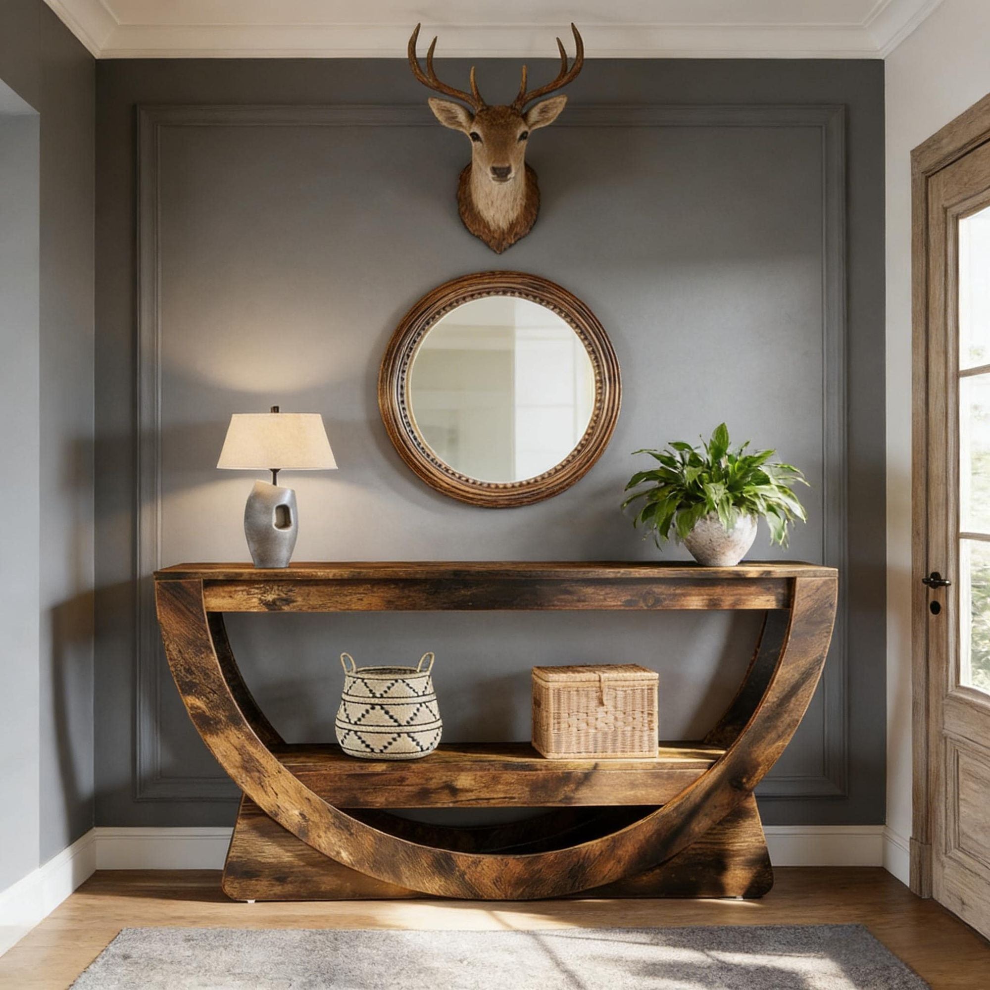 Arched Farmhouse Console Table with Open Shelf