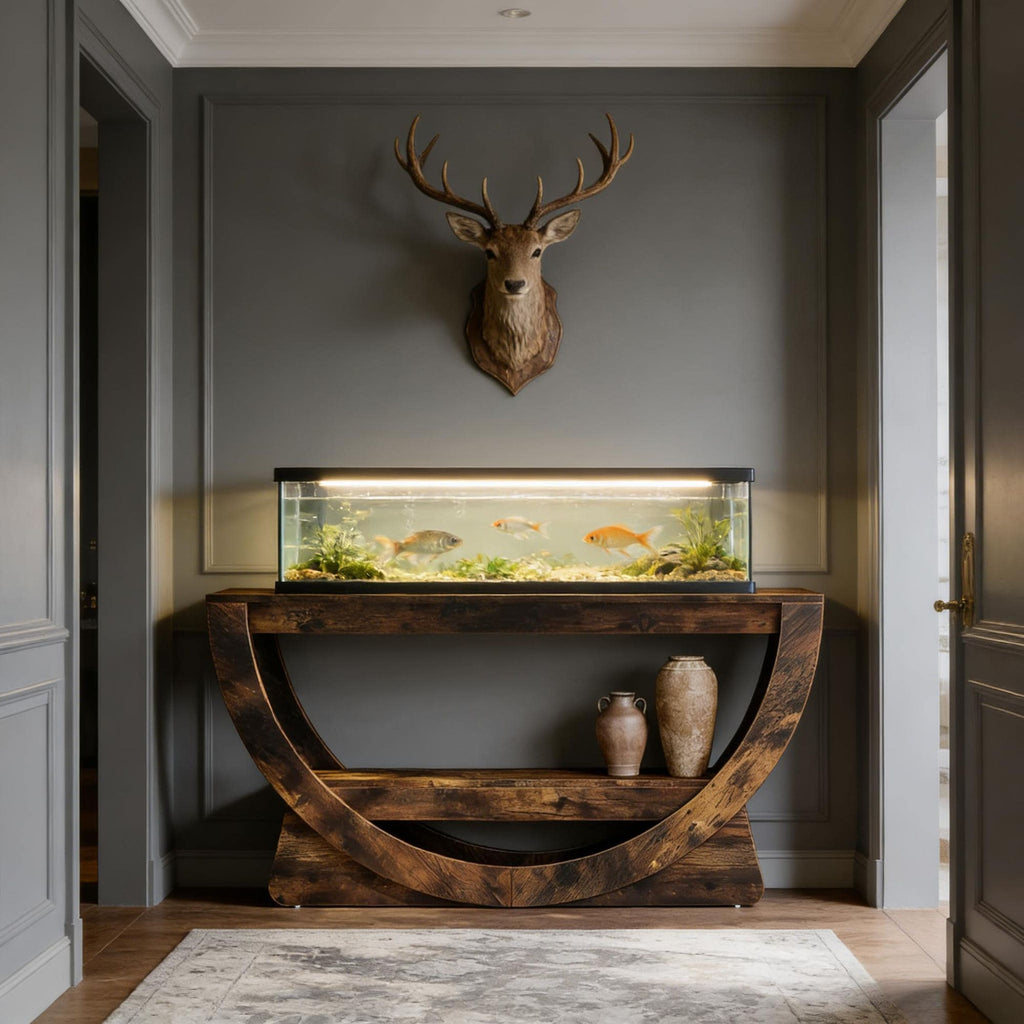 Arched Farmhouse Console Table with Open Shelf