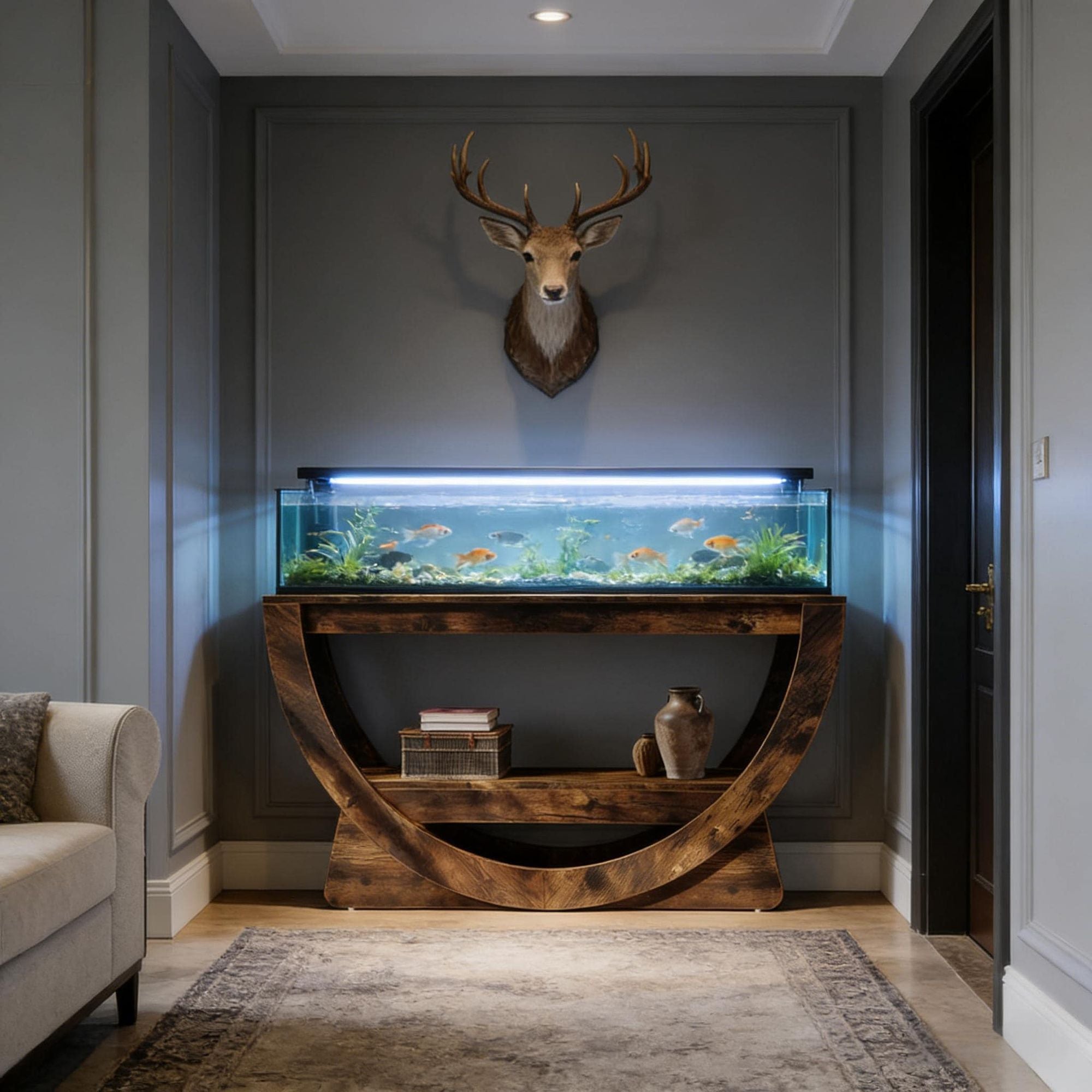 Arched Farmhouse Console Table with Open Shelf