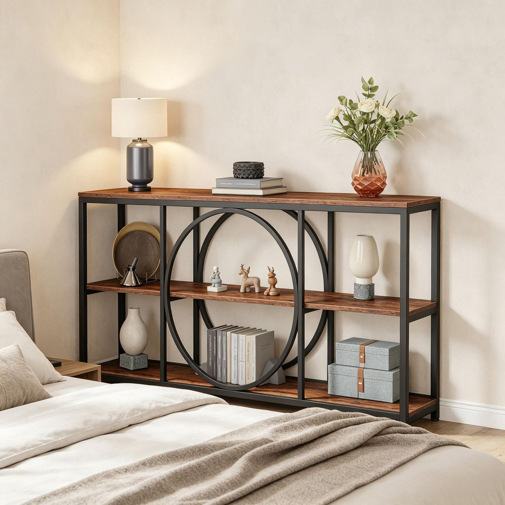 Narrow Three-Tier Farmhouse Industrial Console Table