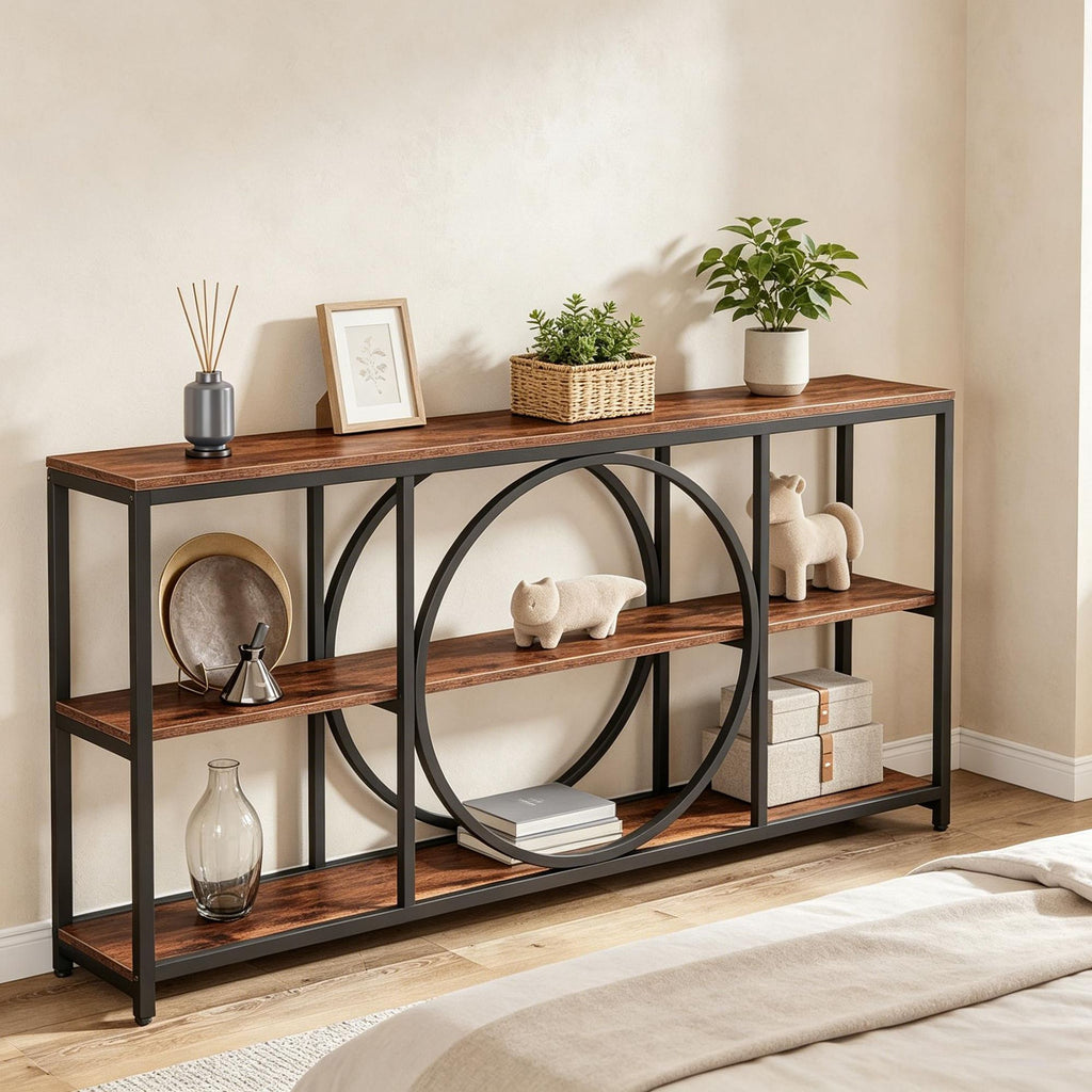 Narrow Three-Tier Farmhouse Industrial Console Table