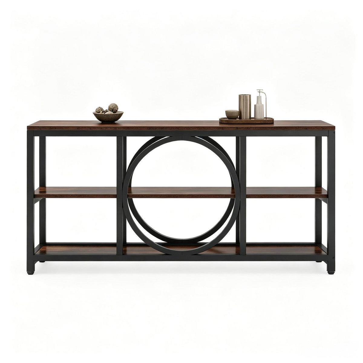 Narrow Three-Tier Farmhouse Industrial Console Table