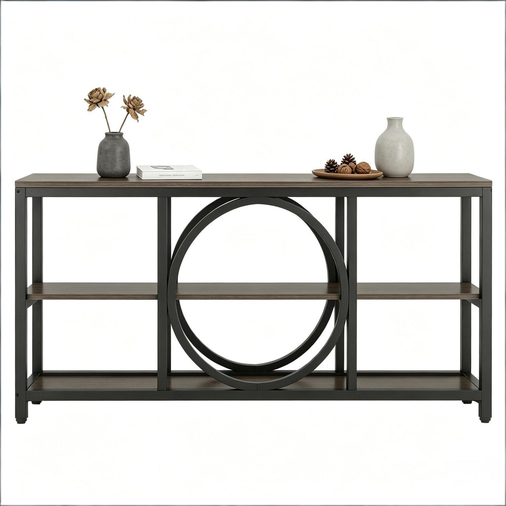 Console Table 70.9 Sofa Table with 3 Tier Storage Shelves Narrow Design for Living