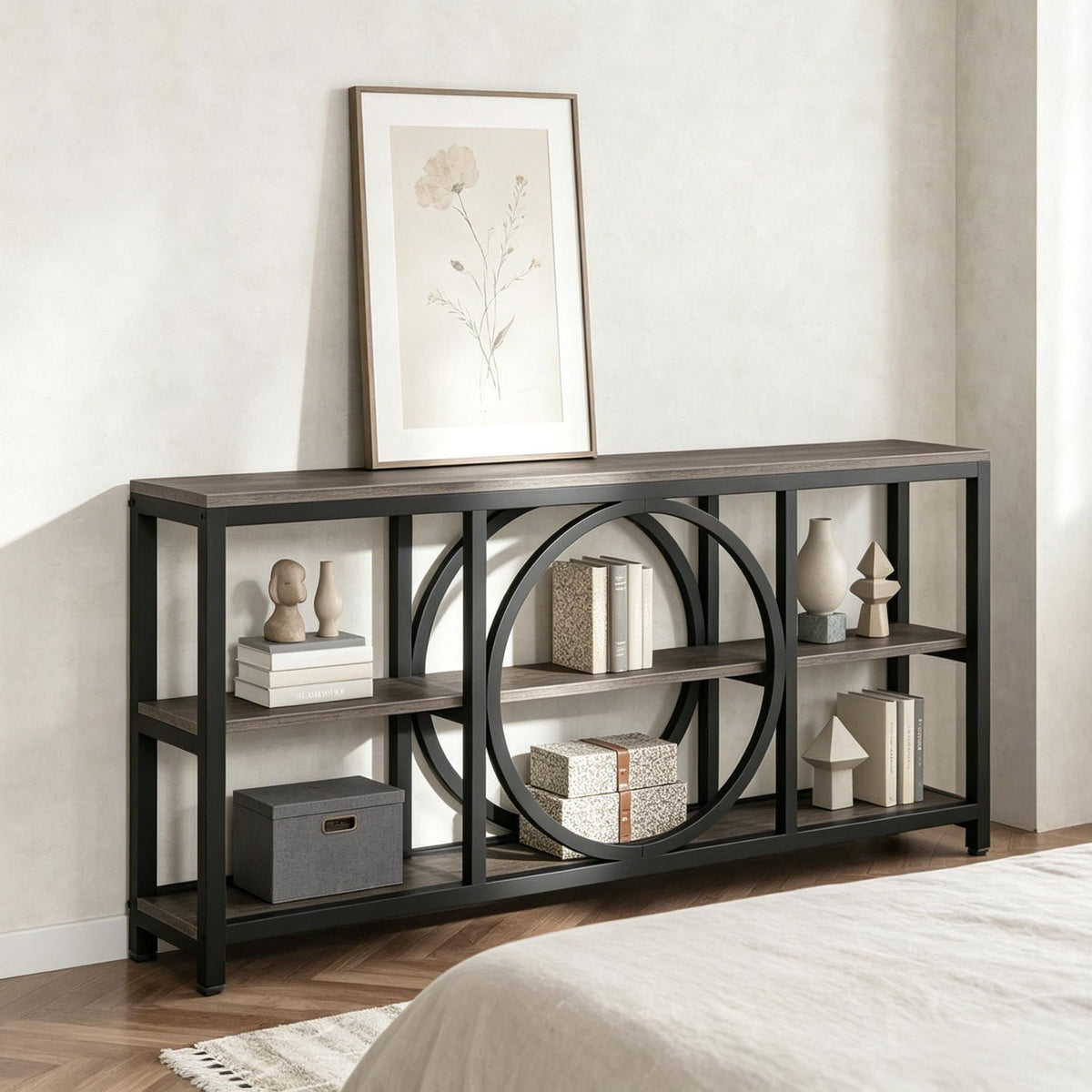 Console Table 70.9 Sofa Table with 3 Tier Storage Shelves Narrow Design for Living