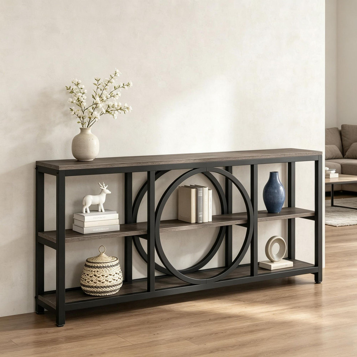 Console Table 70.9 Sofa Table with 3 Tier Storage Shelves Narrow Design for Living