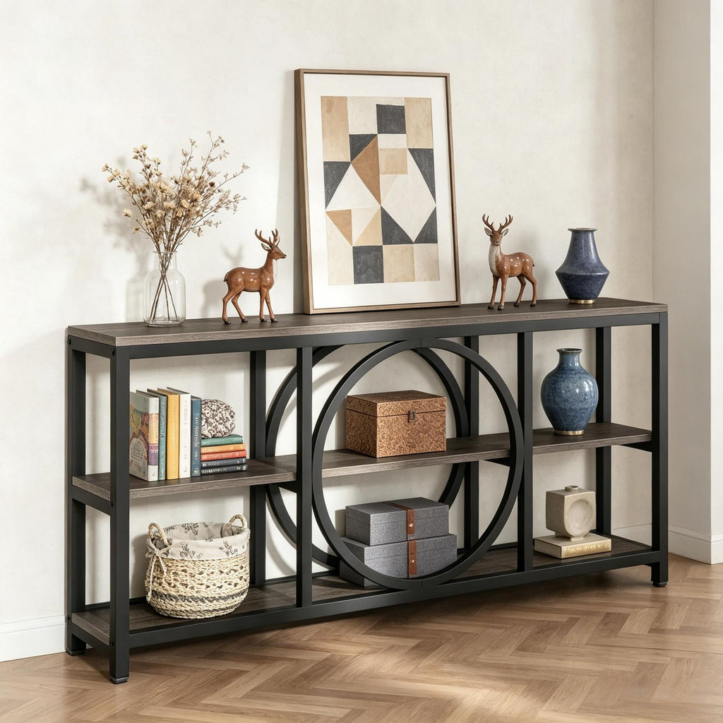 Console Table 70.9 Sofa Table with 3 Tier Storage Shelves Narrow Design for Living