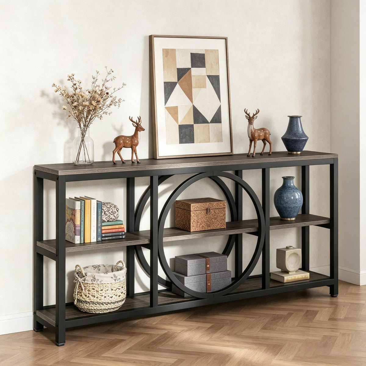 Console Table 70.9 Sofa Table with 3 Tier Storage Shelves Narrow Design for Living
