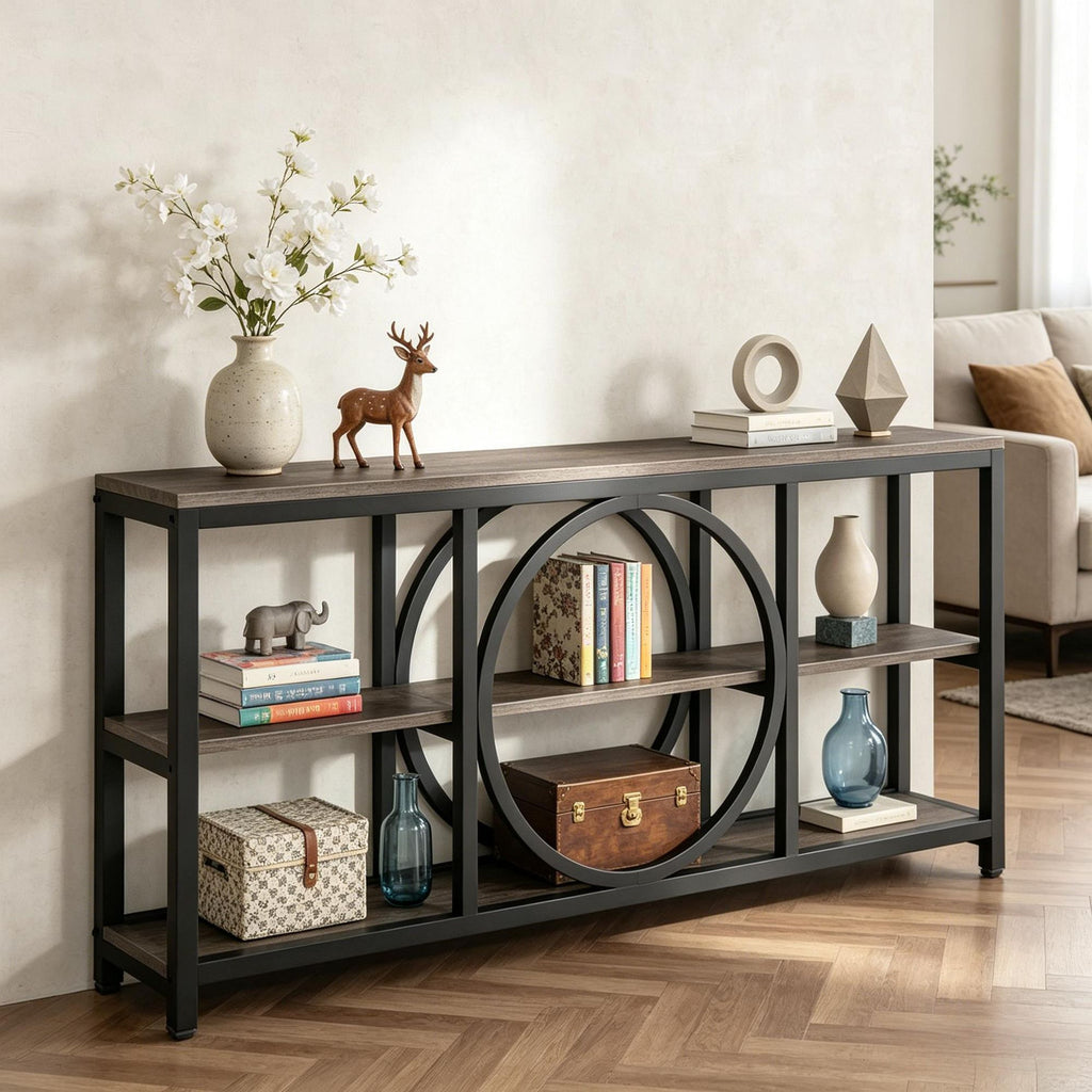 Console Table 70.9 Sofa Table with 3 Tier Storage Shelves Narrow Design for Living