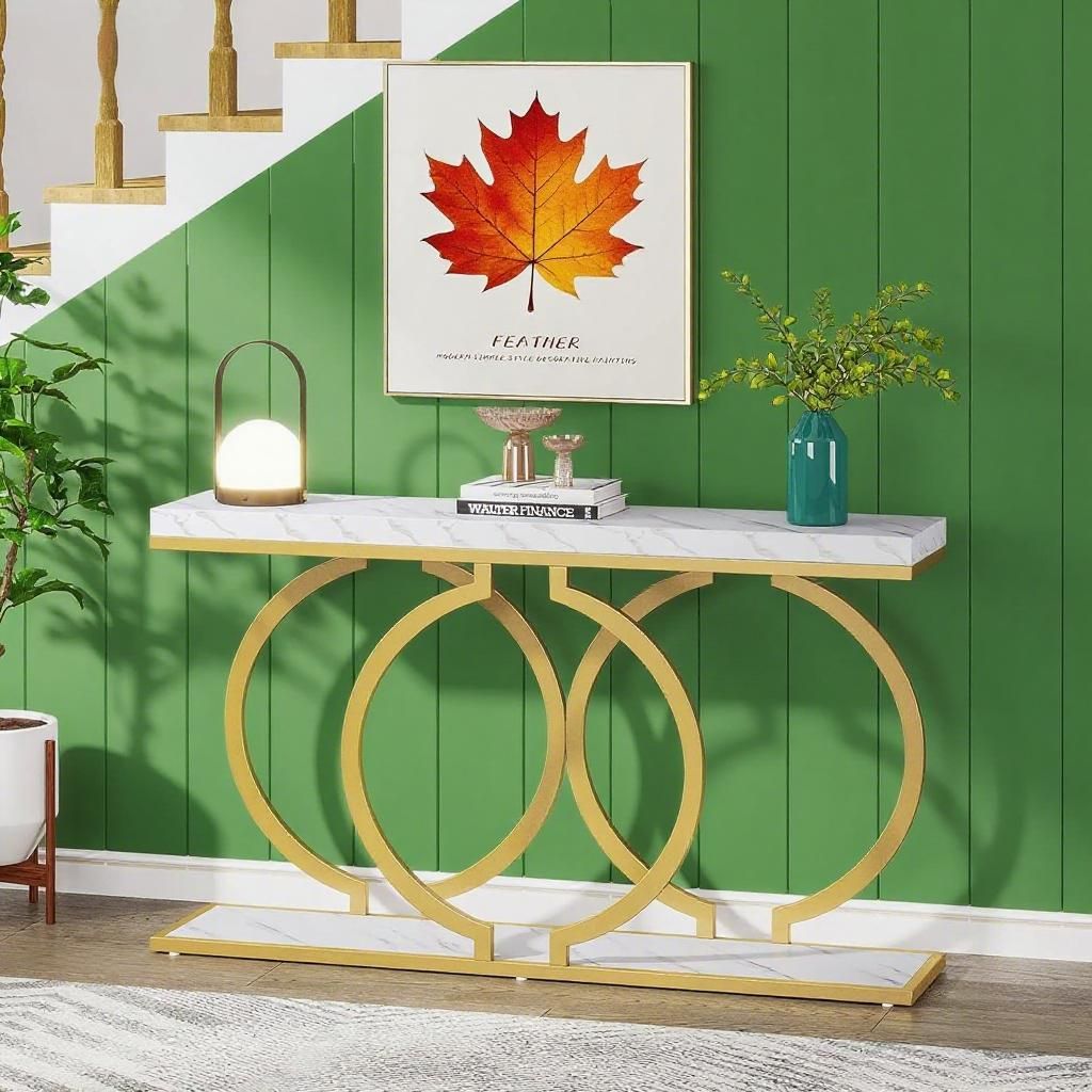 Glamorous Gold Entryway Console Table with Geometric Base