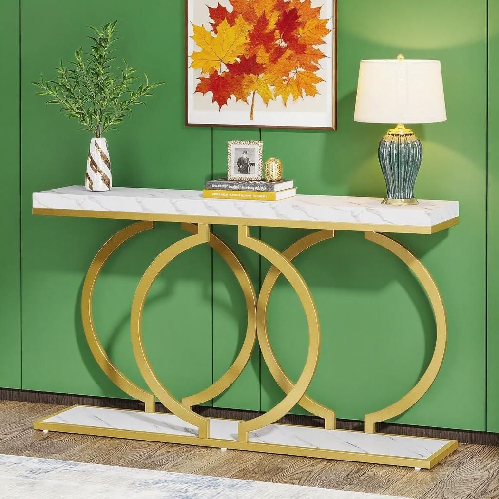 Glamorous Gold Entryway Console Table with Geometric Base