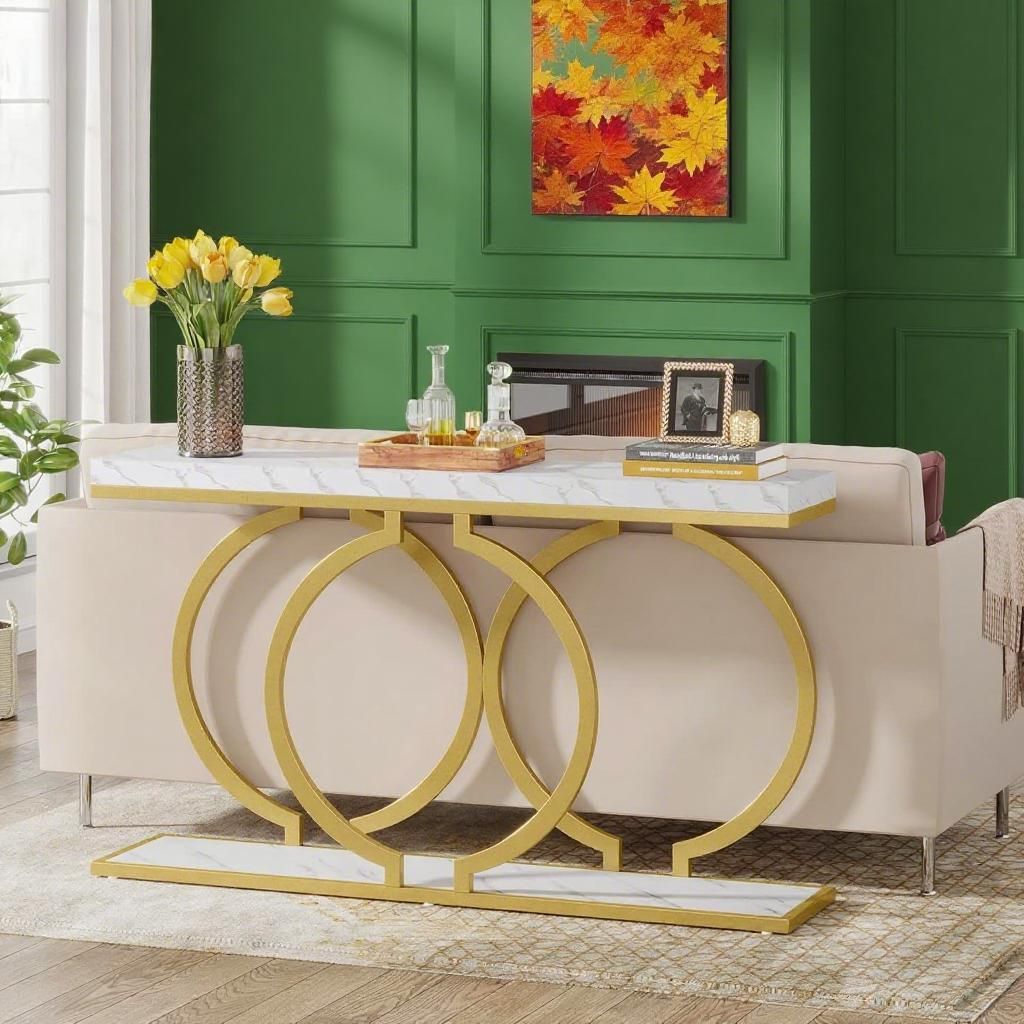 Glamorous Gold Entryway Console Table with Geometric Base