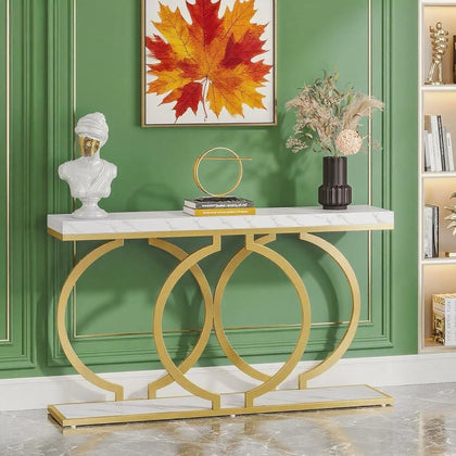 Glamorous Gold Entryway Console Table with Geometric Base