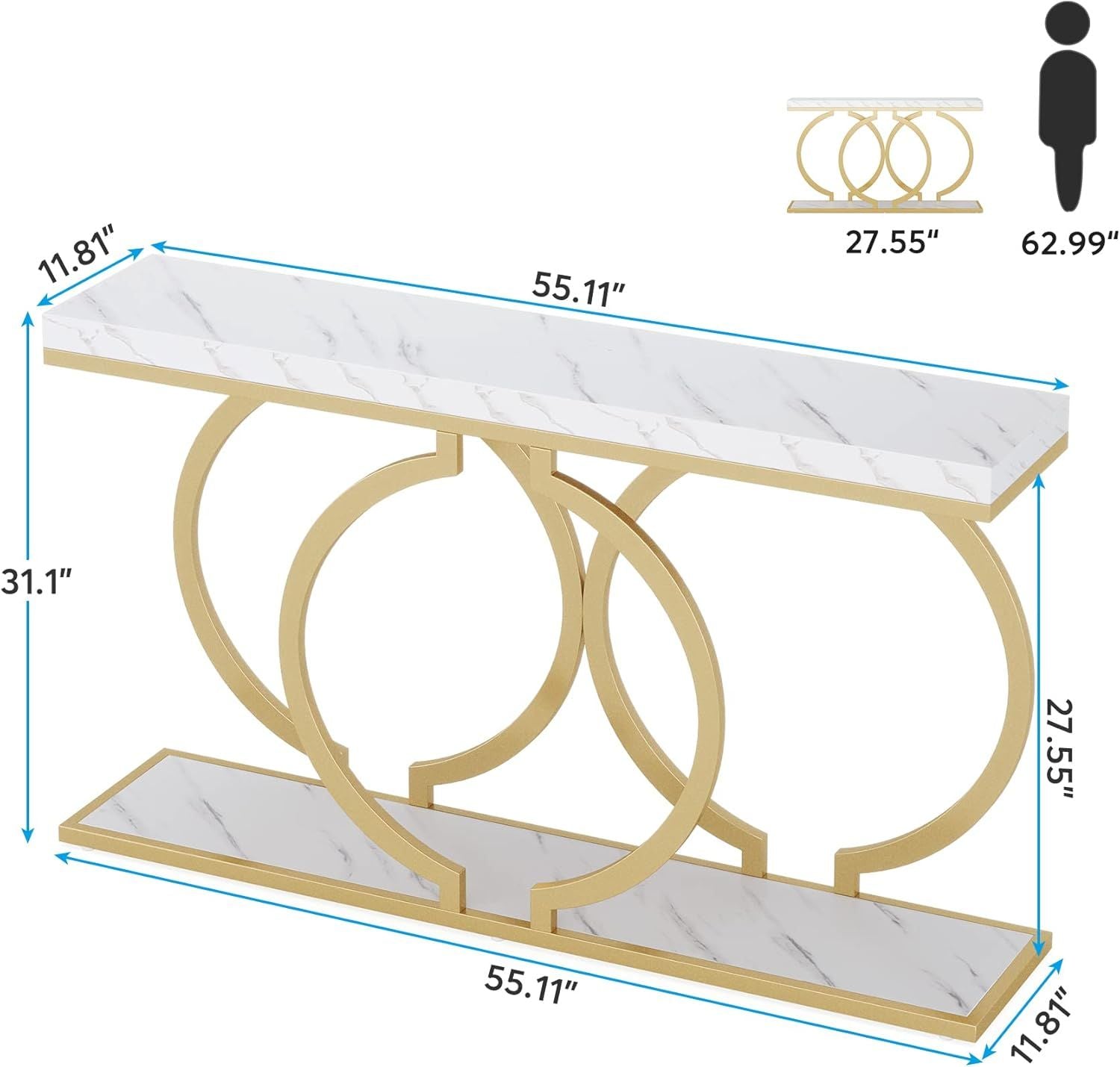Glamorous Gold Entryway Console Table with Geometric Base