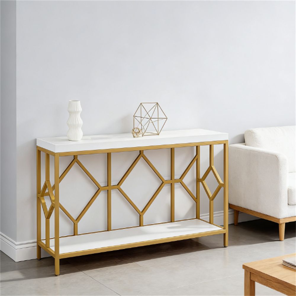 Vintage Industrial Console Table with Two-Tier Storage