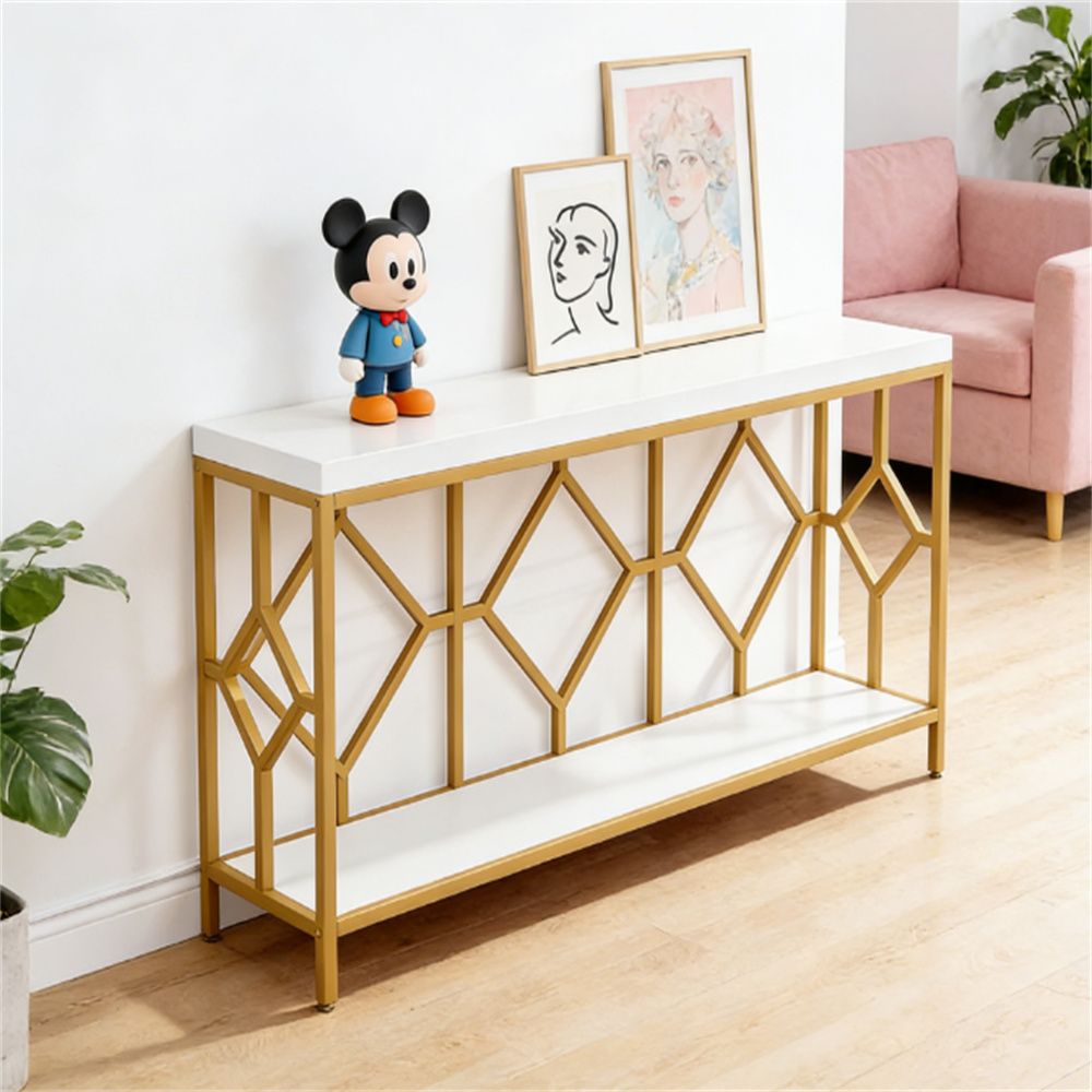 Vintage Industrial Console Table with Two-Tier Storage