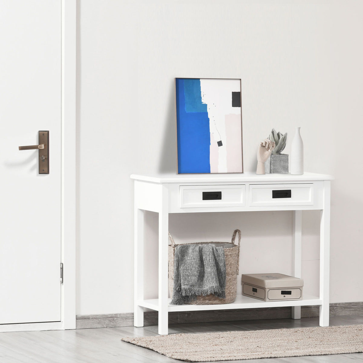 Modern Console Table with Drawers and Open Shelf