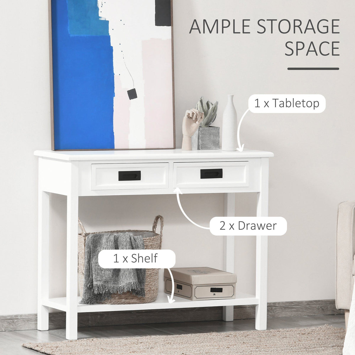 Modern Console Table with Drawers and Open Shelf