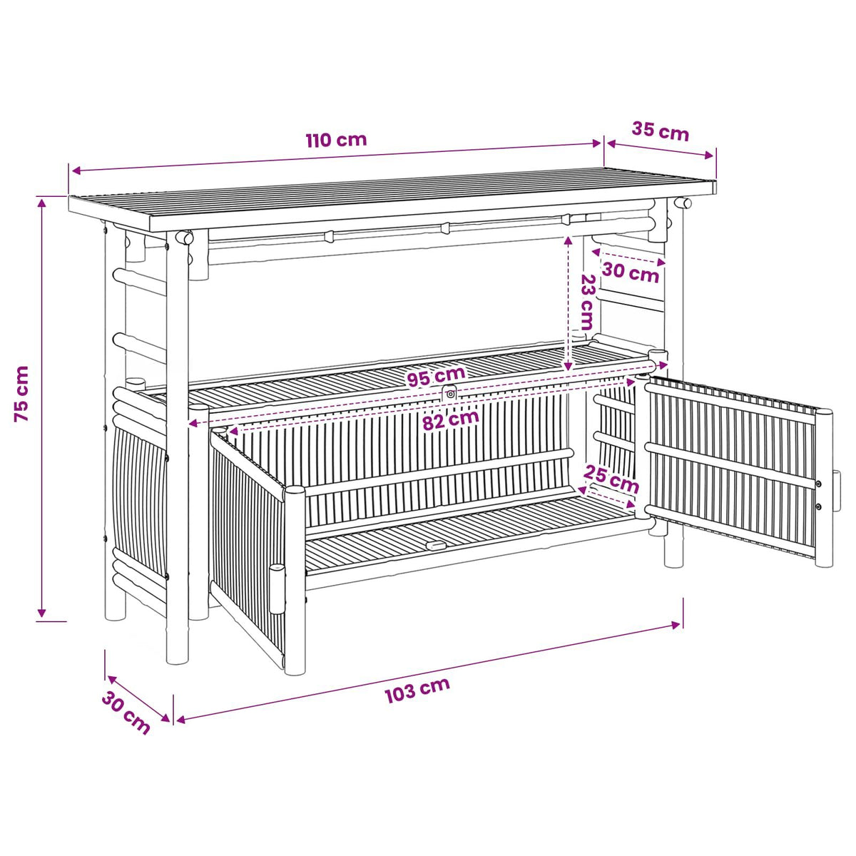 Natural Modern Console Table with Door and Shelves