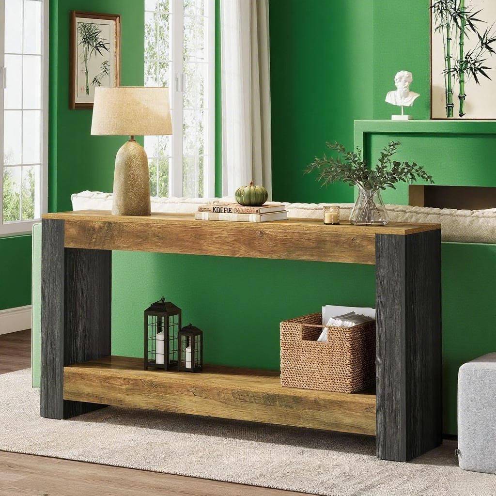 Farmhouse Console Table with Ample Display and Lower Shelf