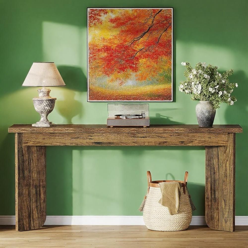 Farmhouse Console Table with Rustic Charm and Spacious Surface