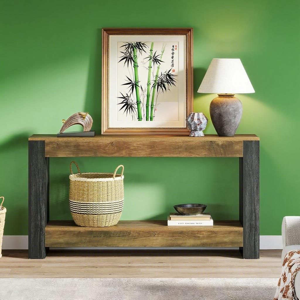 Farmhouse Console Table with Ample Display and Lower Shelf