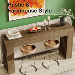Farmhouse Console Table with Sleek Slatted Sides and Spacious Top