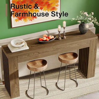 Farmhouse Console Table with Sleek Slatted Sides and Spacious Top