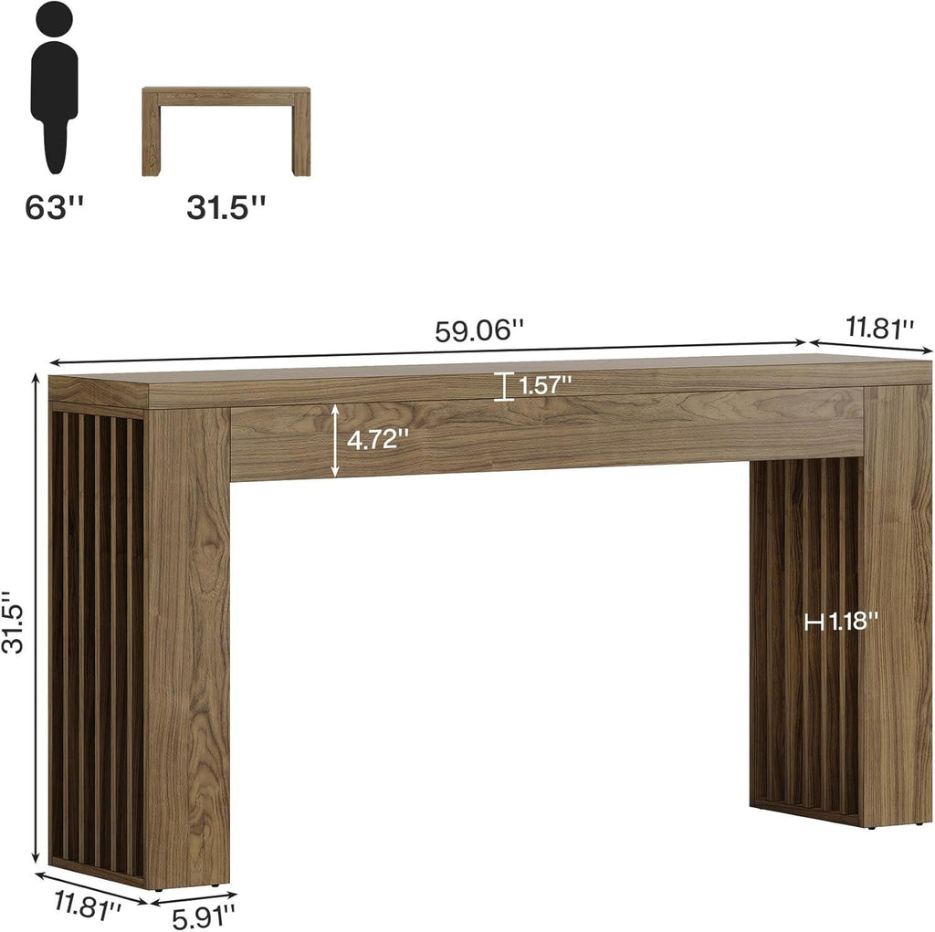 Farmhouse Console Table with Sleek Slatted Sides and Spacious Top