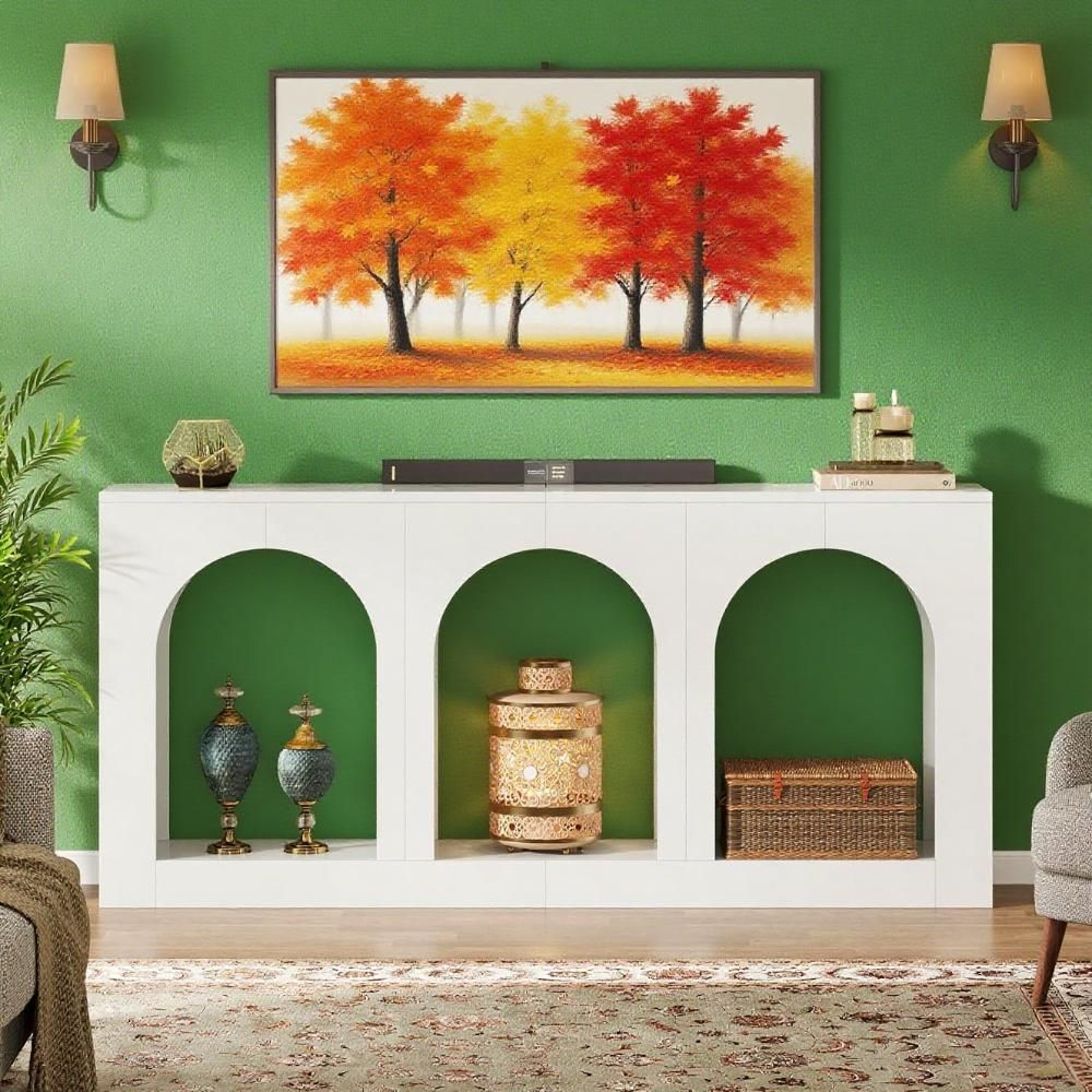 Elegant White Console Table with Three Arched Shelves