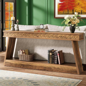 Tribesigns Farmhouse Console Table with Open Shelves for Living Room