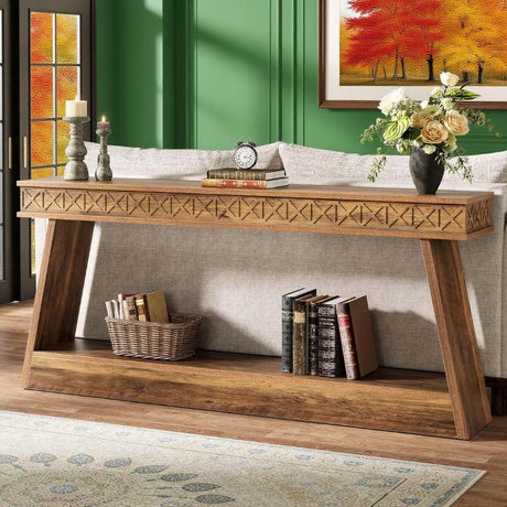 Tribesigns Farmhouse Console Table with Open Shelves for Living Room