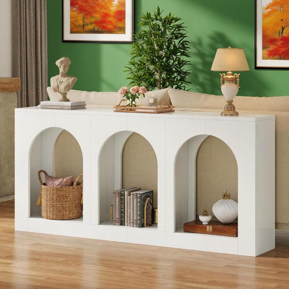 Elegant White Console Table with Three Arched Shelves