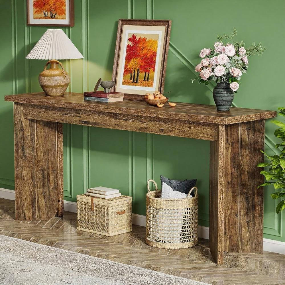Farmhouse Console Table with Rustic Charm and Spacious Surface