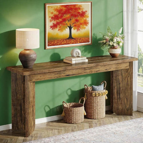 Farmhouse Console Table with Rustic Charm and Spacious Surface