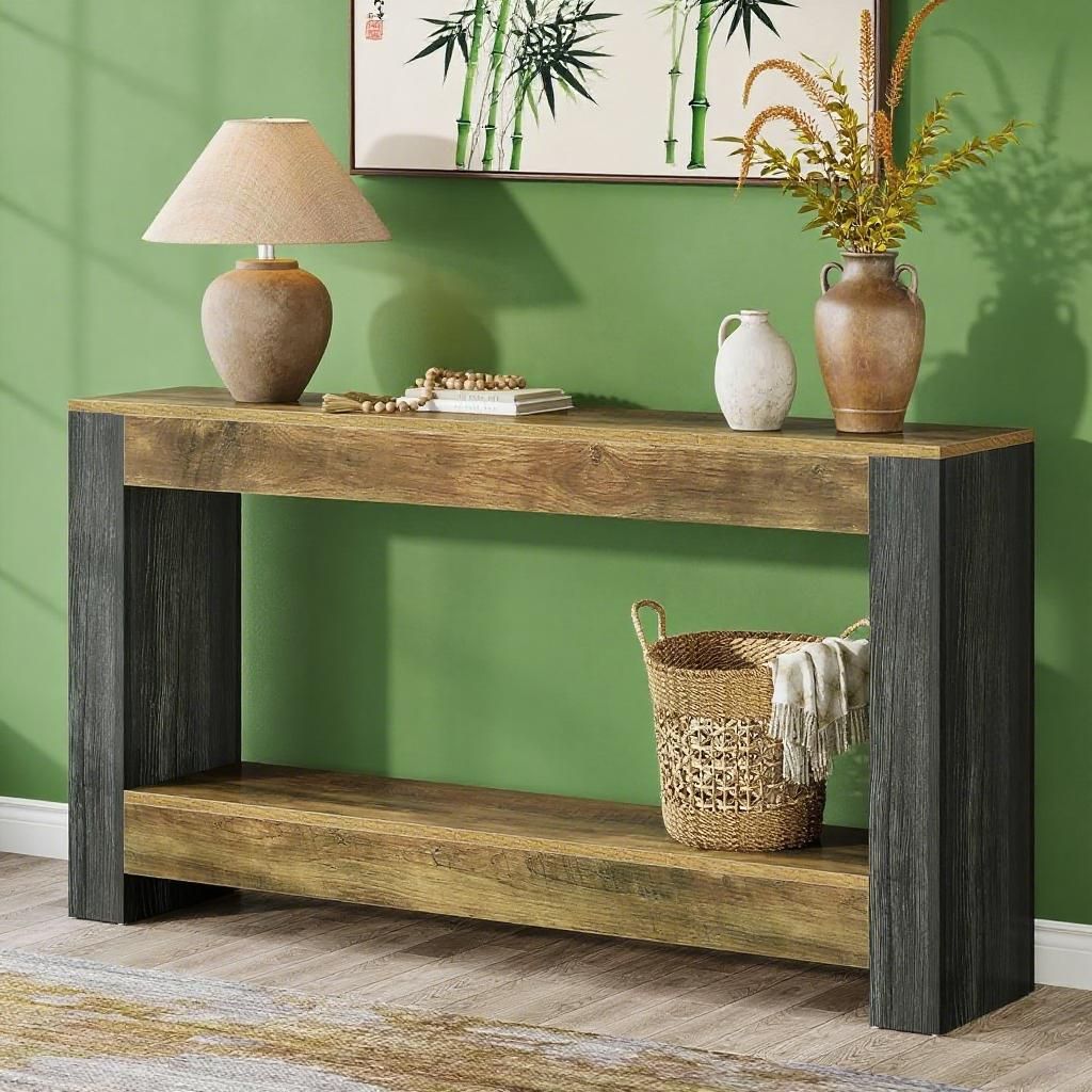 Farmhouse Console Table with Ample Display and Lower Shelf