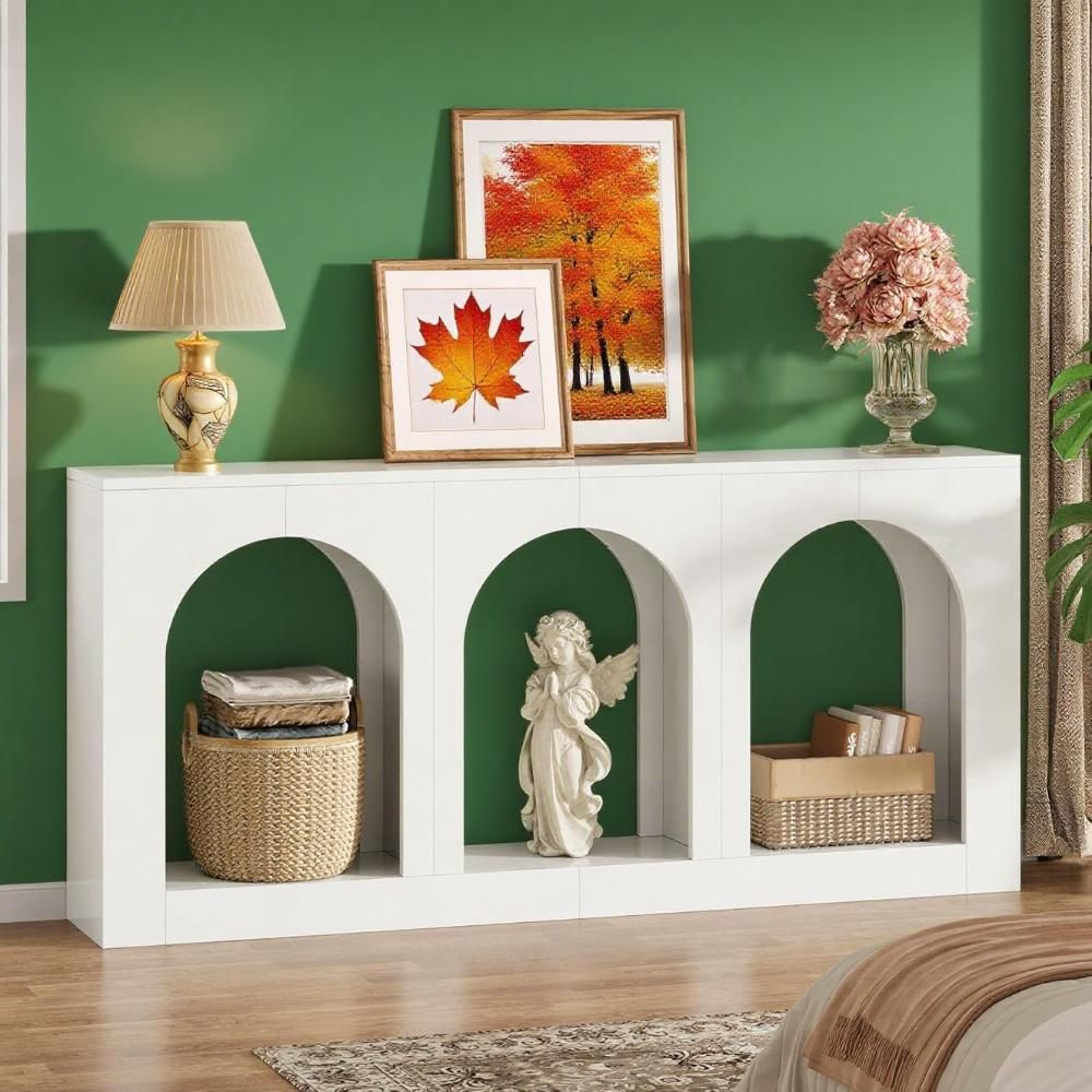 Elegant White Console Table with Three Arched Shelves