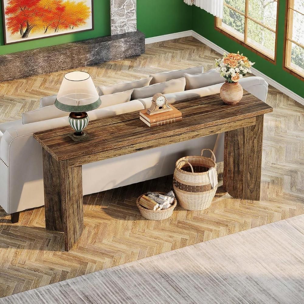 Farmhouse Console Table with Rustic Charm and Spacious Surface
